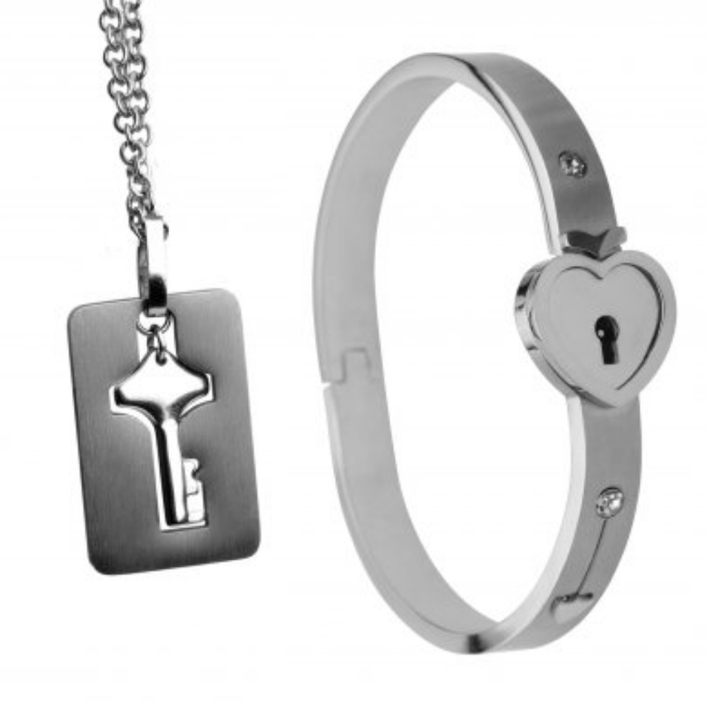 Cuffed Locking Bracelet and Key Necklace - Picture 3 of 7